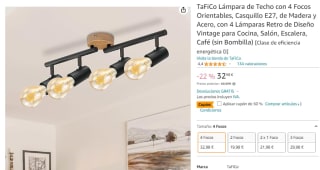 Lampara de techo de madera y acero - 4 focos por 16.49€
