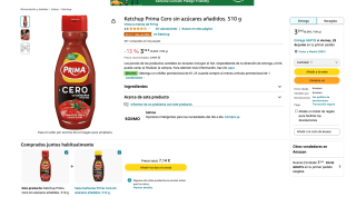 Ketchup Prima Cero sin azúcares añadidos 510g por 3,38€