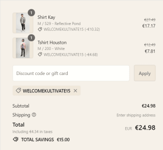 Kultivate kortingscode voor €15 extra korting op de End of season sale met 75% korting