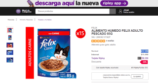 Alimento húmedo Félix para gatos adultos 15 sobres 85 gramos por $8.990