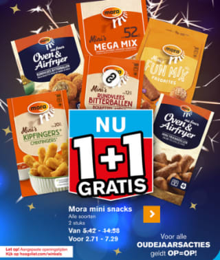 1+1 gratis op alle Mora mini snacks bij Hoogvliet