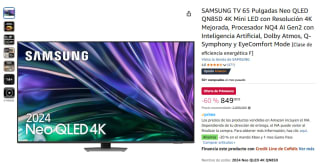 TV 65" Samsung Neo QLED QN85D 4K Mini LED con Procesador NQ4 AI Gen2 con IA y Resolución 4K por 849€