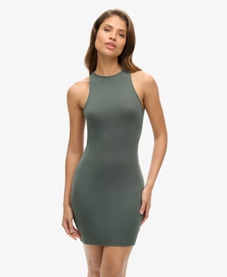 Robe courte en jersey à dos croisé - Rose ou vert, plusieurs tailles disponibles à 21€