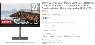 Monitor Lenovo FHD 27" 75Hz a $3,444 en Amazon