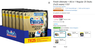 Finish Ultimate + All in 1 Regular 25 Stuks (7x25 stuks) voor €28,55 bij Amazon