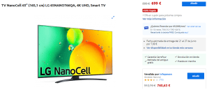 Television NanoCell de 65" LG 65NANO766QA, 4K UHD, Smart TV por 699€
