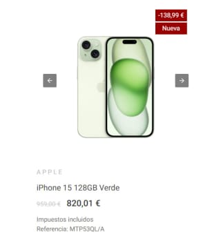iPhone 15 de 128GB por 820€