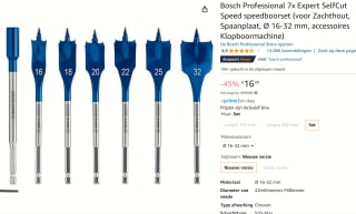 Bosch SELFCUT Speed Bo.7tlg.16-32mm+Verl boorset voor €16,99 bij Amazon