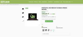 PORTATIL MSI BRAVO 15 B5ED-019XES RYZEN5 5600H 8GB SSD512GB RX6500M4GB 15.6 FHD FDOS