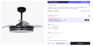 Ventilador Aspas Deplegables Akunadecor Led regulable con memoria y temporizadorpor 77.02€ (Cuenta Nueva 65.02€)