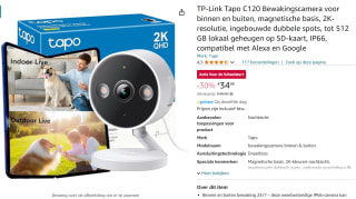 TP-Link Tapo C120 - wifi-beveiligingscamera voor €34,90 bij Amazon