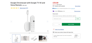 Google Chromecast with Google TV 4K and Voice Remote - £39.99
