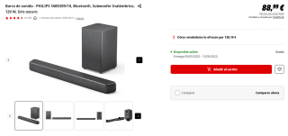 Barra de sonido PHILIPS TAB5309/10, Bluetooth, Subwoofer Inalámbrico, 120 W por 88,99€