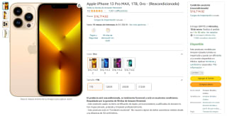 iPhone 13 Pro MAX 1TB Oro Reacondicionado por $16,715 en Amazon