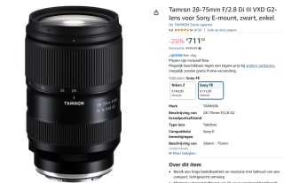 Tamron 28-75mm f/2.8 Di III VXD G2 Sony FE voor €711 bij Amazon