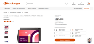 Tablette 14,6" Samsung Galaxy Tab S9 Ultra 256 Go à 1229€