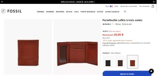 Portefeuille Fossil Lufkin à trois volets - 3 coloris à 29€