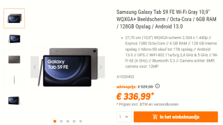 Samsung Galaxy Tab S9 FE - WiFi - 128GB - Gray voor €336,99 bij Nbb