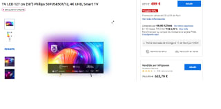 Television de 50" Philips 50PUS8507/12, 4K UHD, Smart TV por 499€