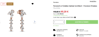 Pendants d’oreilles Herbier Scintillant PANDORA à 95,20€