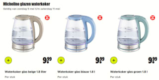 Michelino glazen waterkoker voor €9,99 bij Dirk