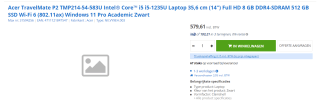 Acer TravelMate P2 TMP215-54-59KX (Azerty toetsenbord) voor €579,62 bij MaxICT