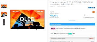 TV OLED 55" Philips 55OLED769, OLED 4K, P5, Smart TV, Ambilight por 799,49€