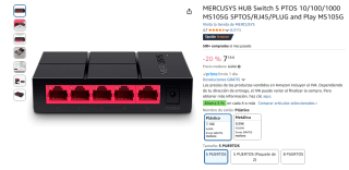MERCUSYS HUB Switch 5 PTOS 10/100/1000 por 7,18€
