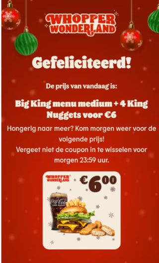 Big King menu medium met extra 4 kip nuggets voor €6 bij Burger King