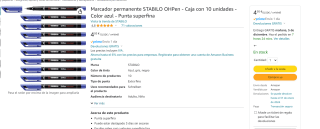Pack 10 Marcador permanente STABILO OHPen Color azul Punta superfina por 4,95€