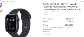 Apple Watch SE (GPS) 40mm color medianoche por $4899