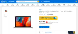 Macbook Pro (2019) Touchbar Intel Reacondicionado por $639.990