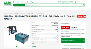 PERFORATEUR BRUSHLESS DHR171ZJ SDS+18V - MAKITA à 129,90€