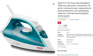 Tefal stoomstrijkijzer Virtuo FV1710 voor €18,99 bij Amazon