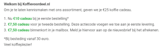 €25 in totaal aan koffie cadeau op 1e 3 bestellingen bij Koffievoordeelshop
