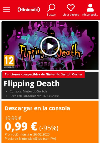 Flipping Death Nintendo Switch por 0,99€.