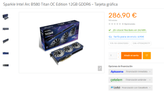 Tarjeta Gráfica Sparkle Intel Arc B580 Titan OC Edition 12GB GDDR6 por 286,90€