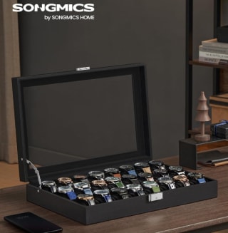 SONGMICS Caja de Relojes, Estuche de Relojes con Cierre, con 24 Ranuras por 19,99€