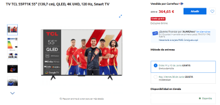 TV TCL 55P71K 55" QLED, 4K UHD, 120 Hz, Smart TV por 364,65€