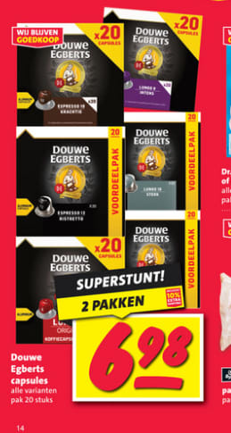 2 Dozen Douwe Egberts coffiecups 20 stuks voor €6,98 bij de Nettorama
