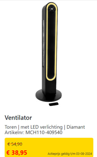 Torenventilator met LED verlichting voor €38,50 bij Vancranenbroek