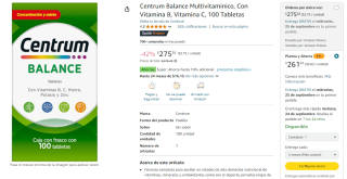 Centrum Balance Multivitaminico 100 tabs por $262 en Amazon