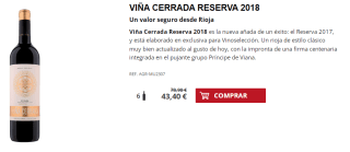 6 Botellas de Viña Cerrada Reserva 2018 por 33.4€
