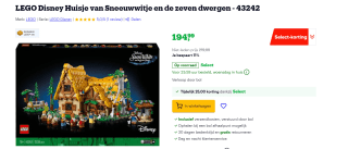 LEGO Disney – Huisje van Sneeuwwitje en de zeven dwergen voor €194,99 bij Bol