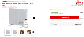 Emisor Térmico MELLERWARE Comfy! WIFI Medium, 1200 W por 81,99€