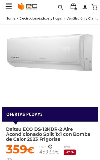 Daitsu ECO DS-12KDR-2 Aire Acondicionado Split por 359€.