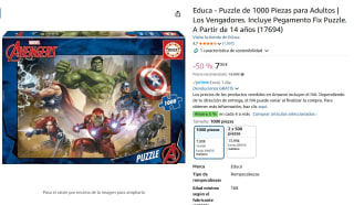 Puzzle de 1000 Piezas los vengadores marca Educa por 7€