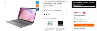 Portatil Lenovo IdeaPad Slim 3 15IAH8 Intel Core i5-12450H/16GB/512GB SSD por 449€
