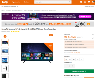 Smart TV da Samsung de 50 polegadas em 4K - R$ 2.199
