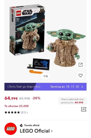 LEGO 75318 Star Wars El Niño, Figura de Baby Yoda por 49,99€.